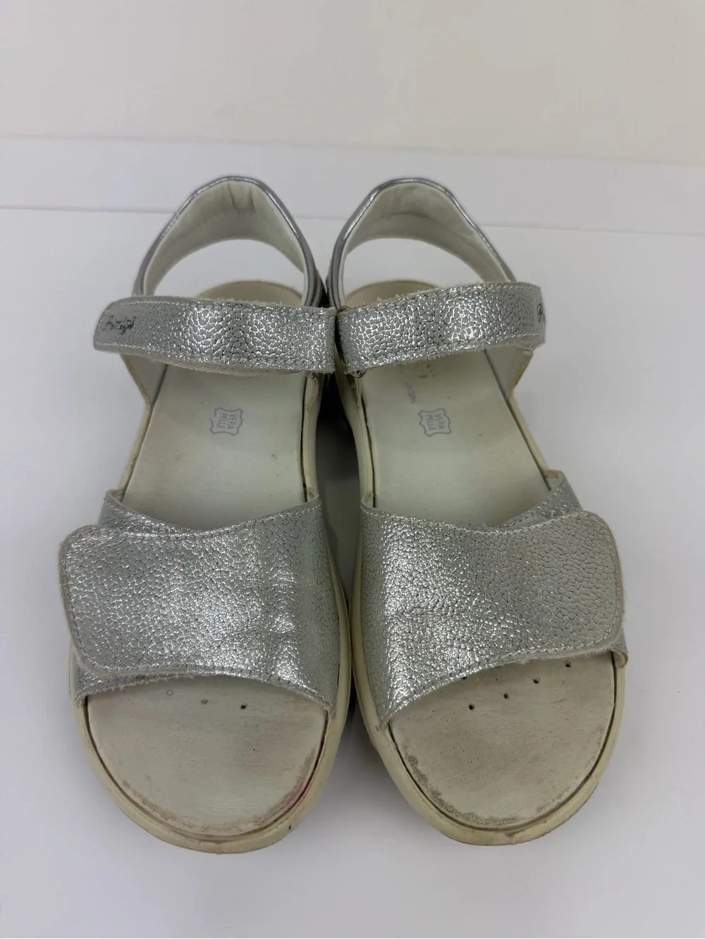 Primigi Silver Metallic Leather Sport Sandals Big Kid US 3 EU 34